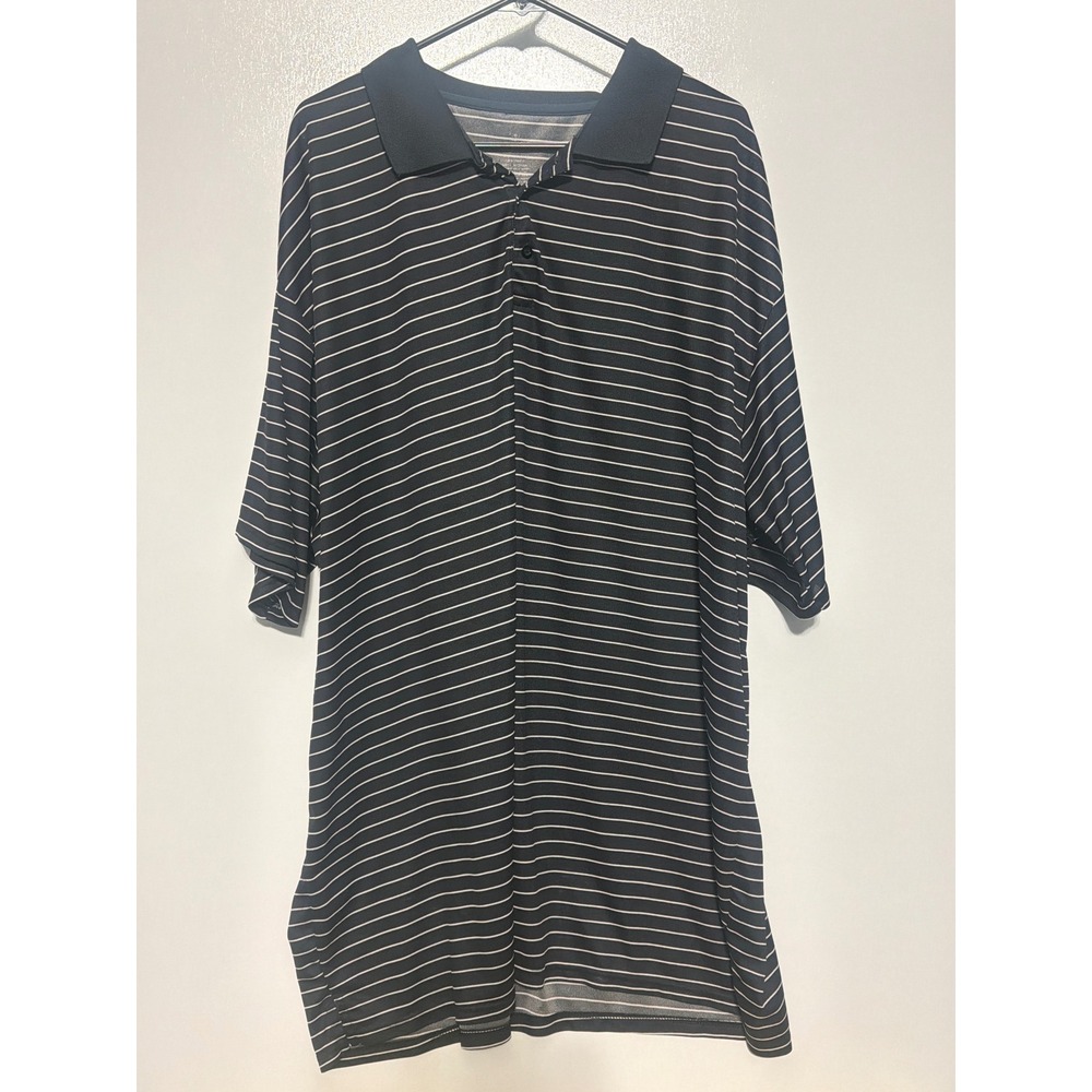 Real Essentials Mens Striped Polo Shirt Black White 4XL Tall Short Sleeve